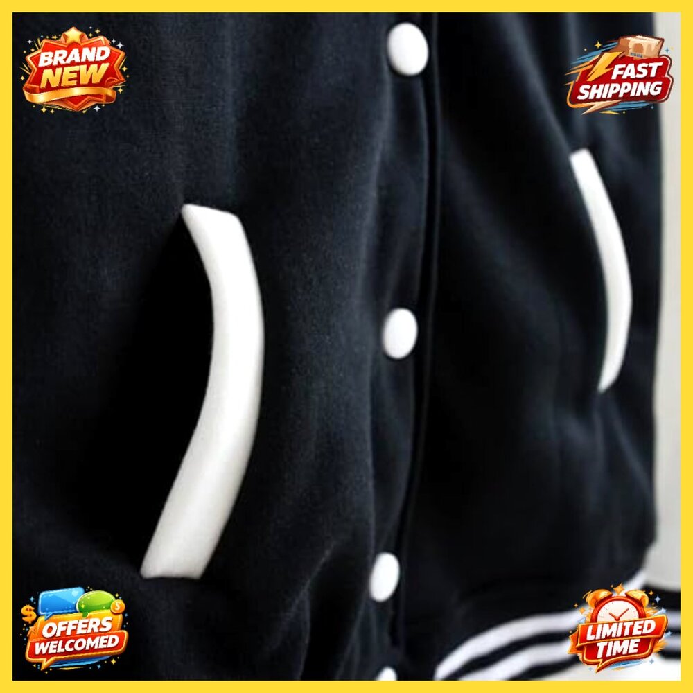 Varsity Baseball Jacket Slim Fit Casual Vintage Letterman Bomber Streetwear - Picture 5 of 6